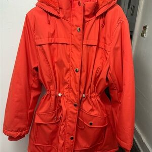 Red faux fur lined parka coat ❤️